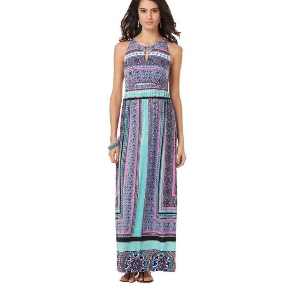 Soma Sleeveless Maxi Dress Empire Keyhole Cutout Multicolor Size Small